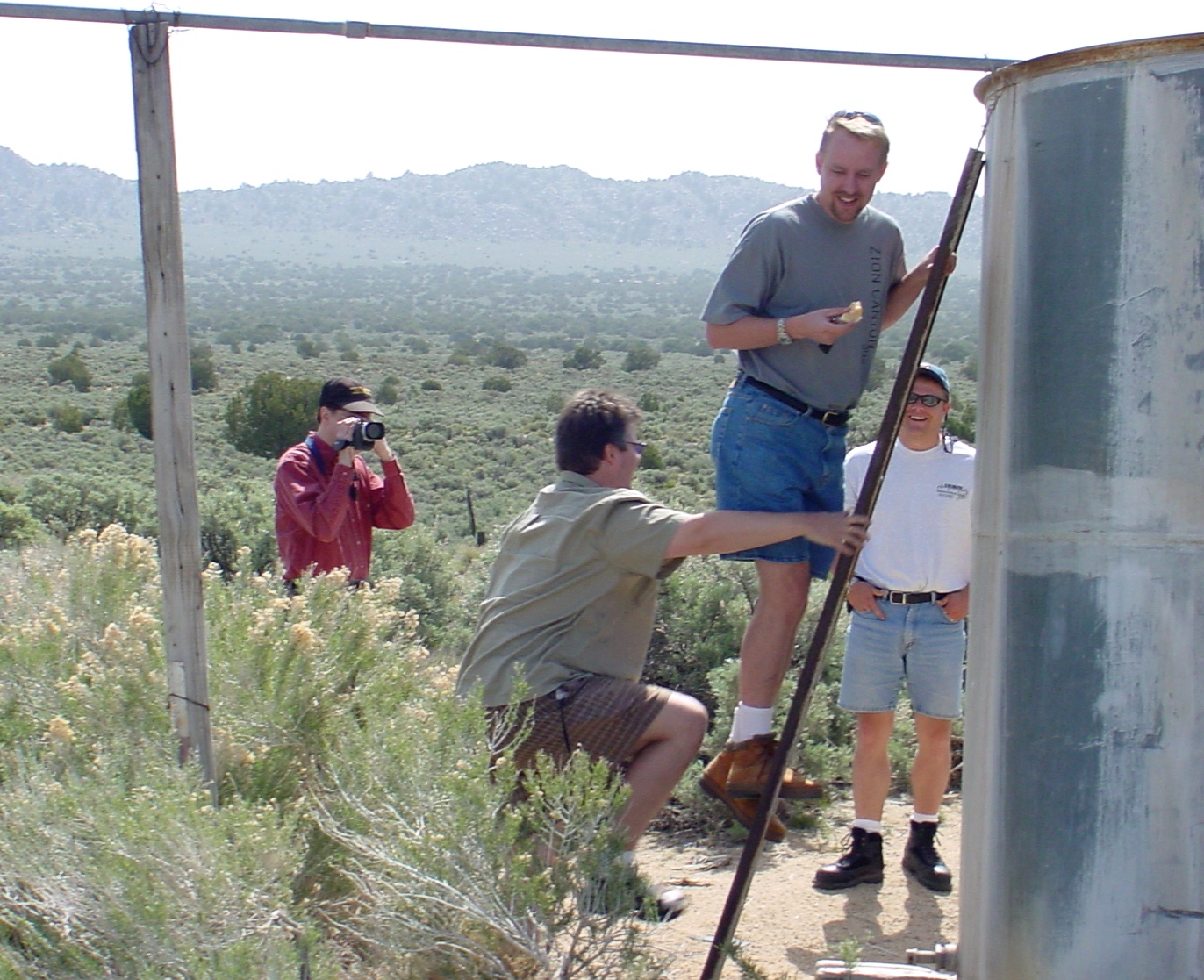 Ted works up the nerve to climb higher