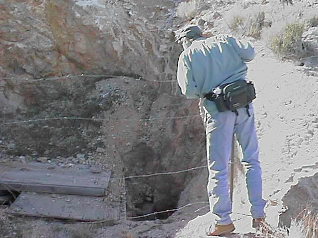 Ted examines mine shaft