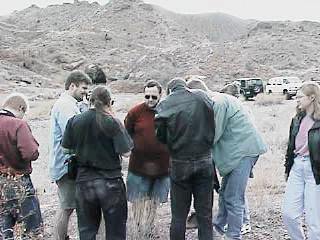 A crowd gathers to view the Desert Horned Lizard