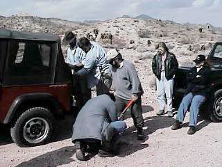 Pit crew at work.