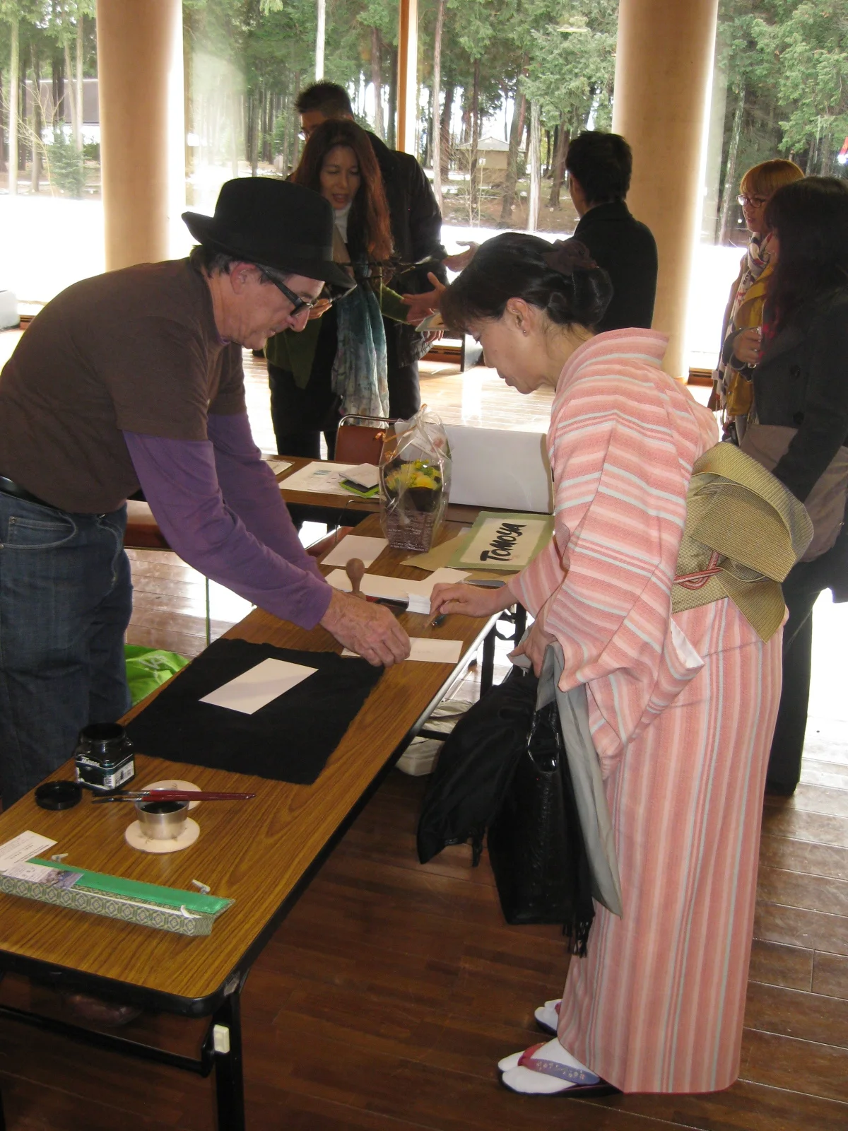 Japanese names in English, calligraphy gift to exhibition visitors, Minokamo Culture Forest Museum, Feb 15 2014