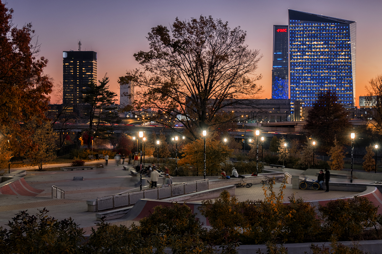Philadelphia: November sunset at the skate board park.