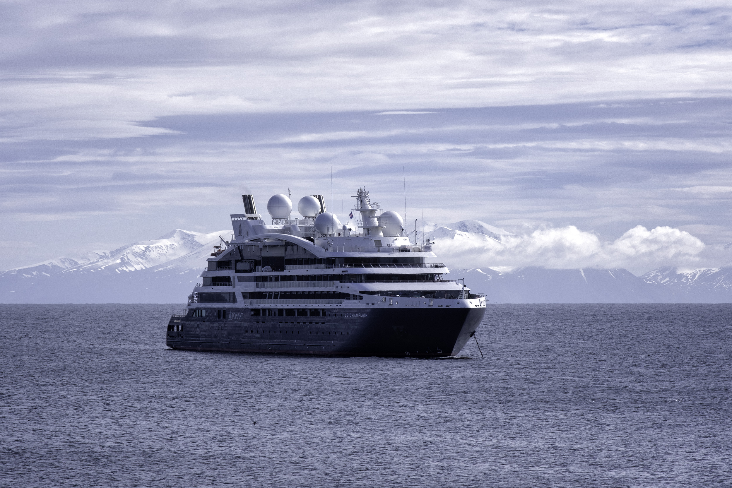 Le Champlain at anchor at Grimsey Island