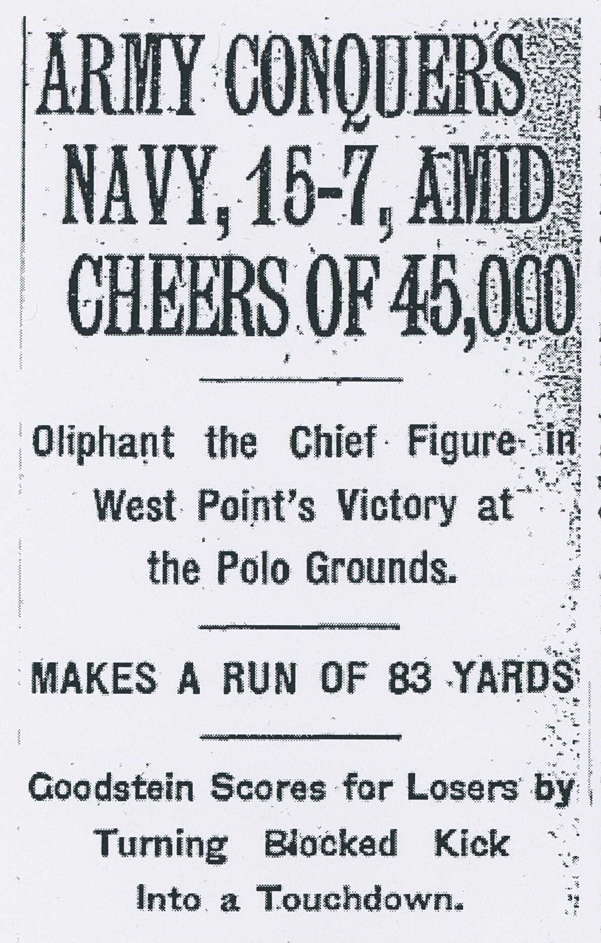 NYT Article about the 1916 Army Navy Game