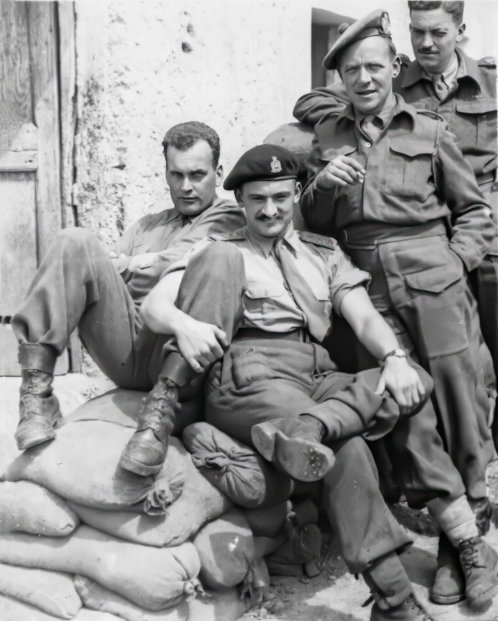 Bernard Finestone (with the mustache) with other Canadian soldiers in Italy during WWII