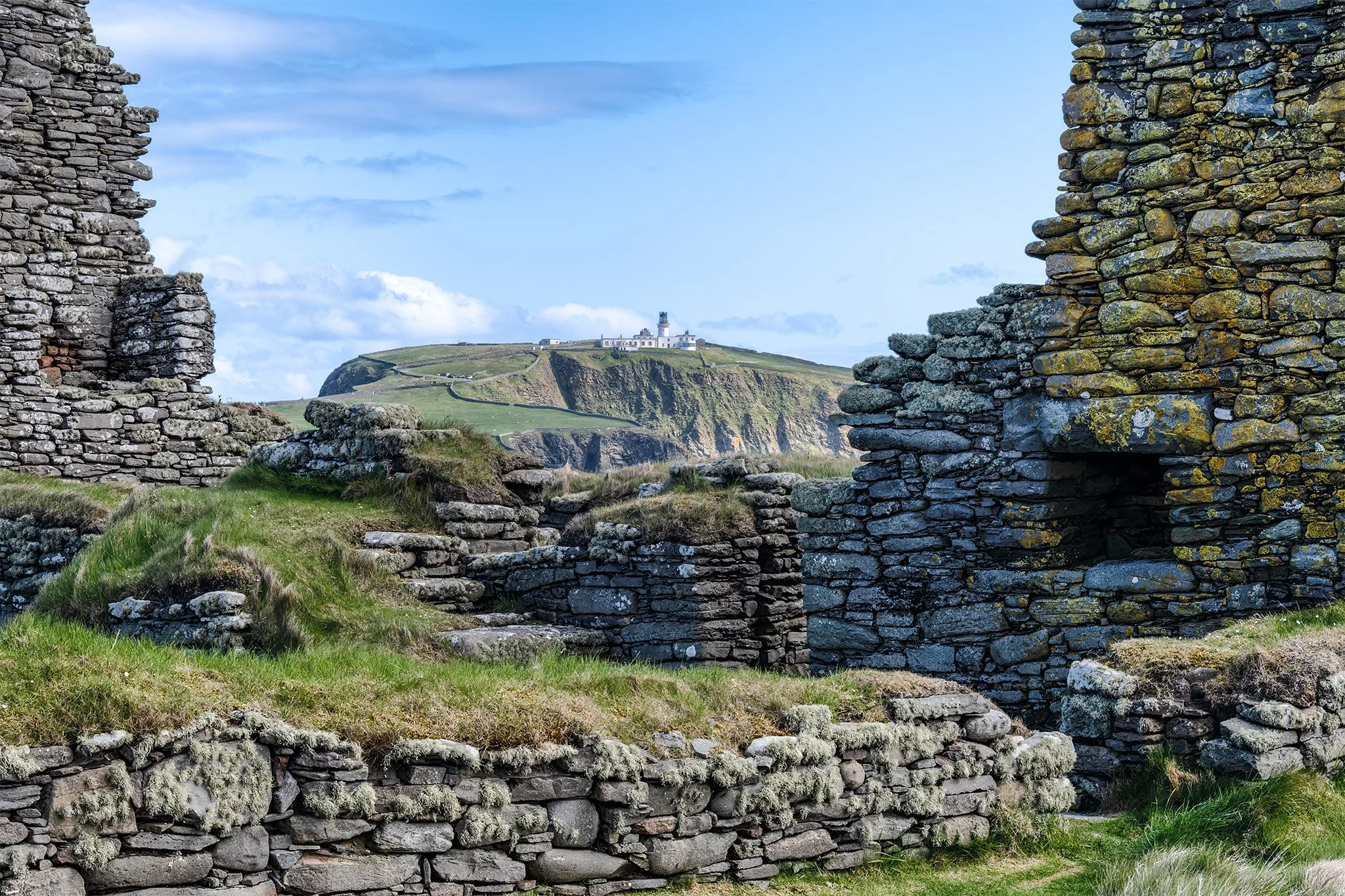 Sumburgh Head Lighthouse from the Jarlshof Ruins 
