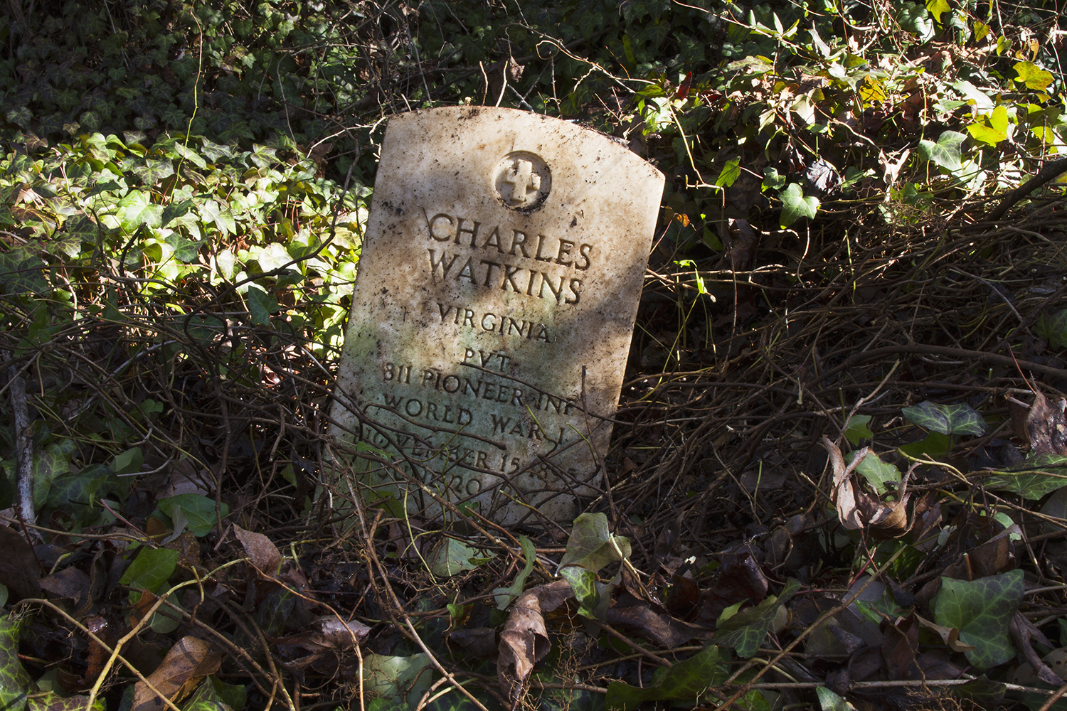 Recently revealed grave of Charles Watkins in a largely uncleared section of East End Cemetery, January 2015. ©brianpalmer.photos 2015