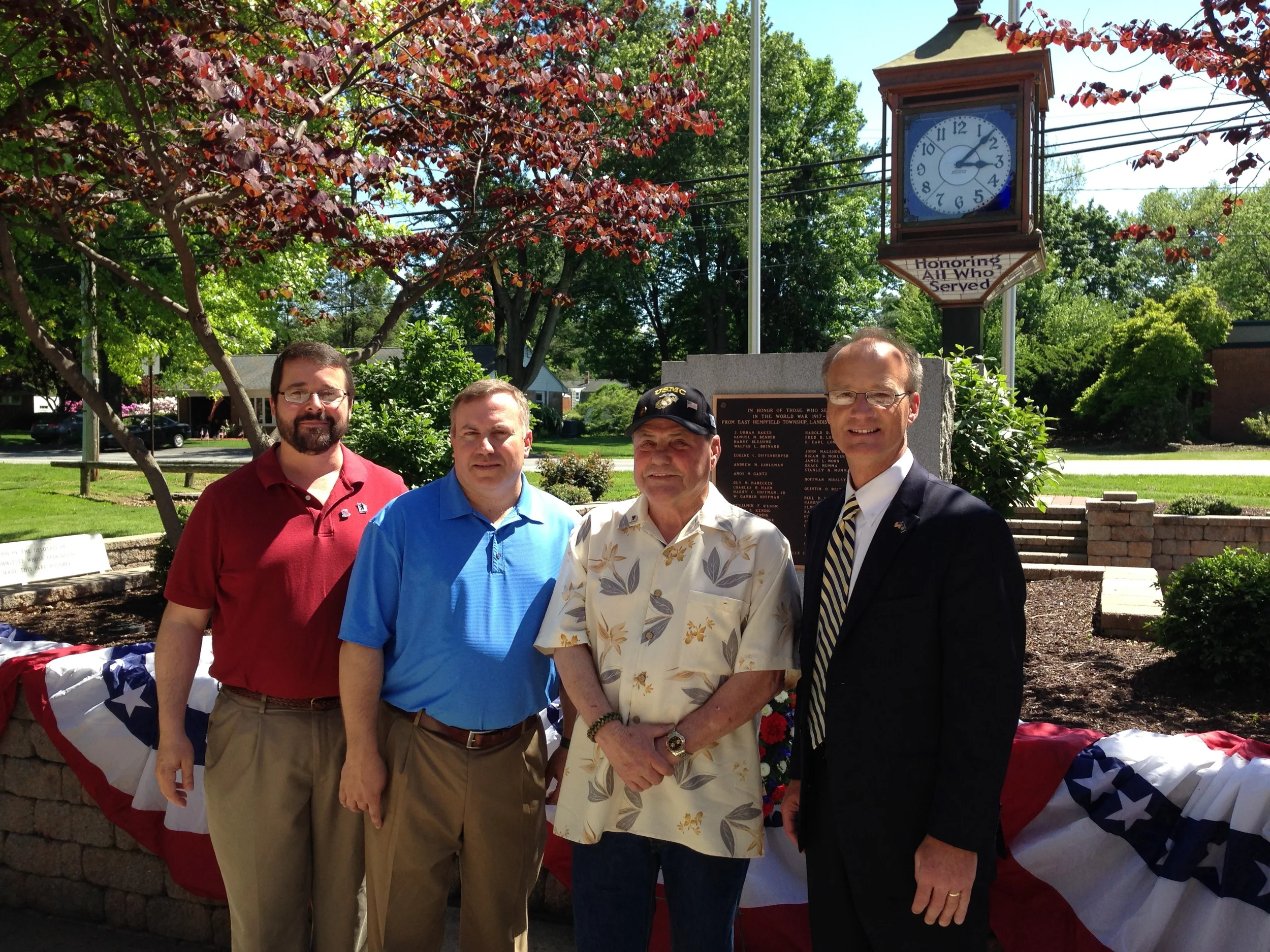 A special thank you to those who helped do all the behind-the-scenes work for this year's wonderful Memorial Day service in Landisville. Pictured with me, from left: Scott Russell, vice-chair of the East Hempfield supervisors (US Army), John Crispeno, and our speaker Paul Spurgin with Keystone Wounded Warriors (USMC).
