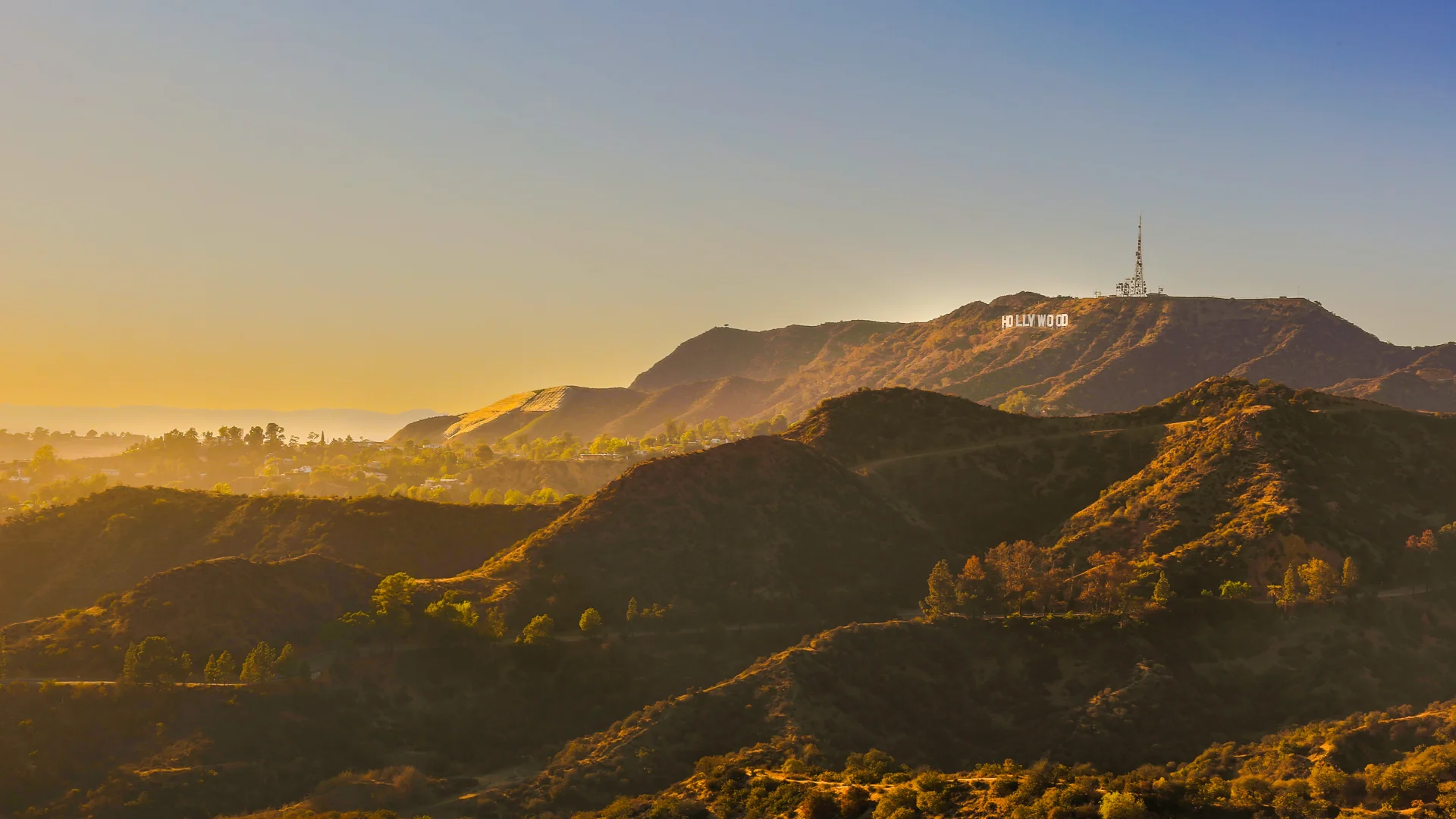 Hollywood Sign during Sunset - Golden Glowing Hollywood Hills