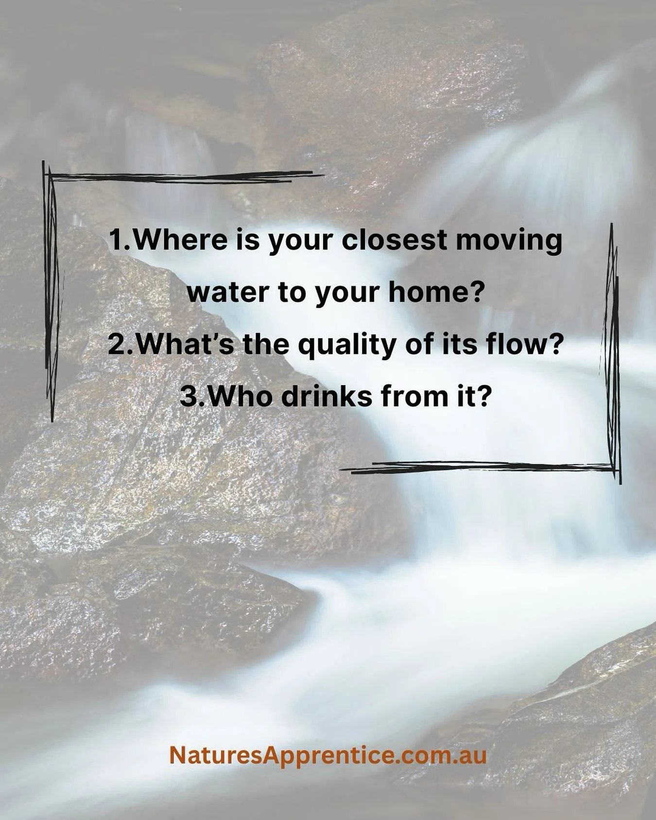 FINDING YOUR FLOW
You don&rsquo;t need to be in the wilderness to orient toward life-giving places. 
A ditch, a creek, a gutter after rain; all water tells a story.
&nbsp;
The Tourist Test invites us to notice water as presence: where it flows, when 