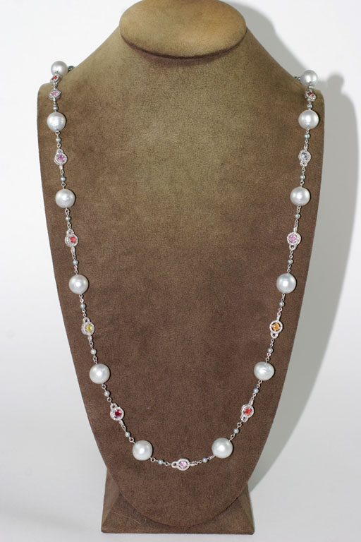 South sea pearl and colored stone long chain — Jeri Cohen Fine Jewelry