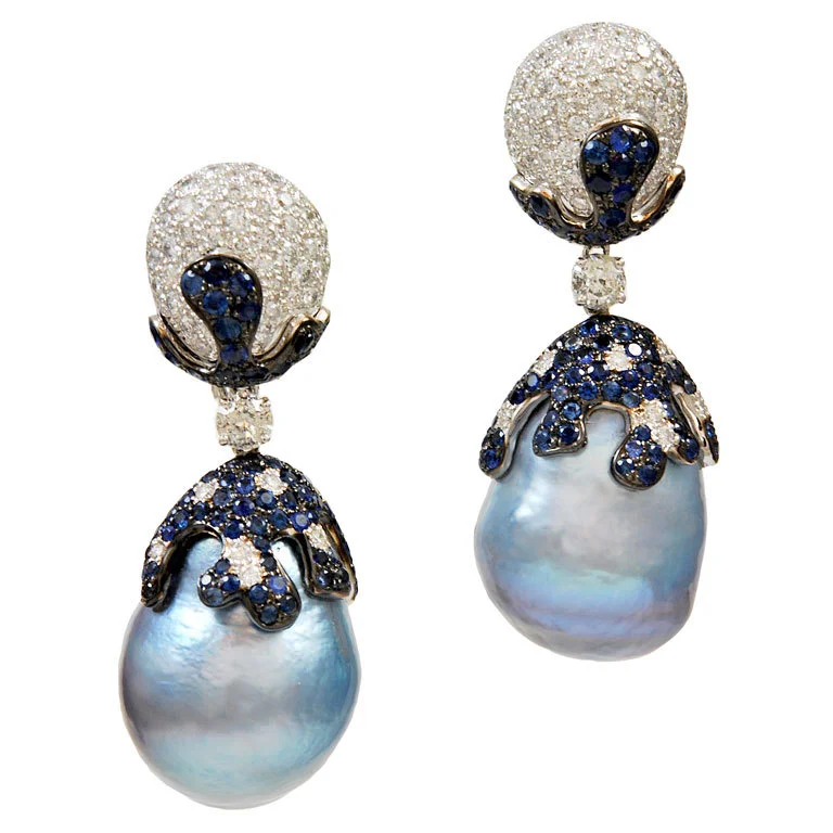Fabulous Baroque Blue Pearl Sapphire Diamond Earrings.jpg