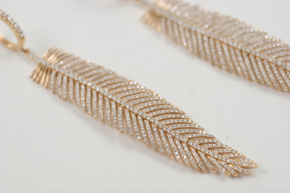 18K Rose Gold and Diamond Feather Earrings — Jeri Cohen Fine Jewelry