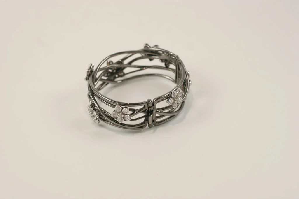 18 K Black Gold Bangle with Diamond Flower Motif 4.jpg