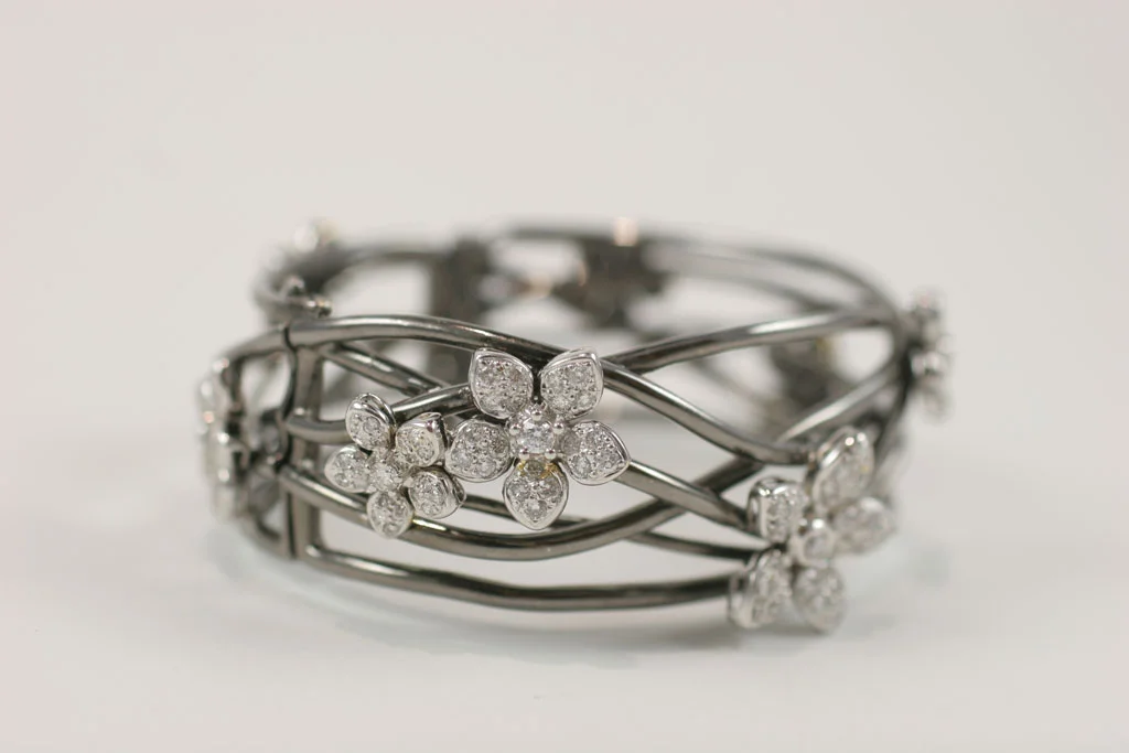 18 K Black Gold Bangle with Diamond Flower Motif 7.jpg