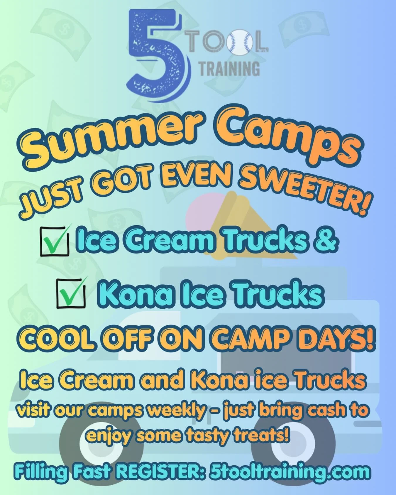 Cool down the best way this summer 😎🍧
Our campers get visits from ice cream trucks &amp; Kona Ice all camp long!

Nothing better than games, friends, and a sweet treat on a hot day 🙌

👉 Don&rsquo;t forget to bring cash on select days!

👉 Registe