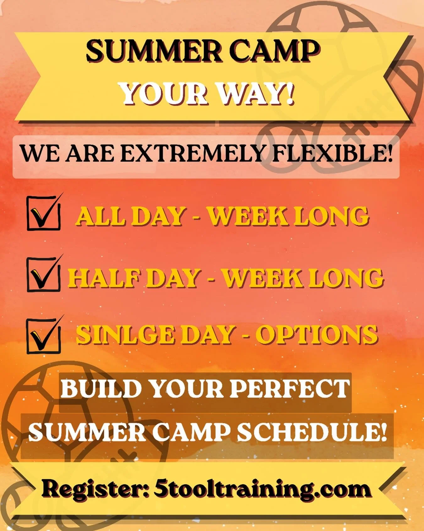 We know every family&rsquo;s schedule is different &mdash; that&rsquo;s why we make it EASY and FLEXIBLE all summer long ☀️

👉 Pick what works best for you! 
https://5tooltraining.com/all-sport-summer-camp 

#SummerCamp #5ToolTraining #FlexibleOptio
