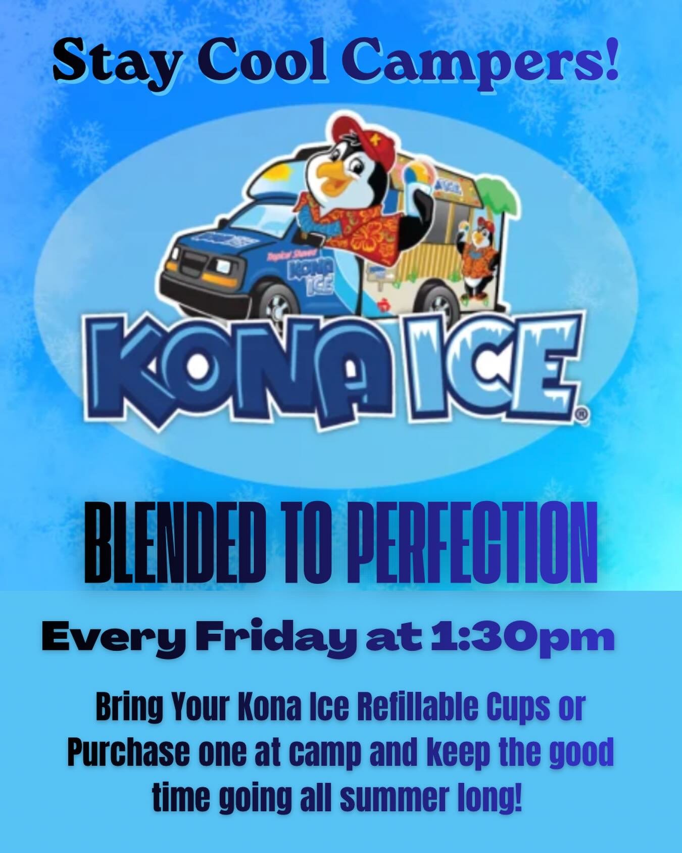 Fridays just got a whole lot cooler this summer camp! ❄️🍧

Kona Ice is rolling in every Friday! Don&rsquo;t miss your chance to mix, flavor, and enjoy the ultimate frozen treat experience. It&rsquo;s the perfect way to celebrate a great week of camp