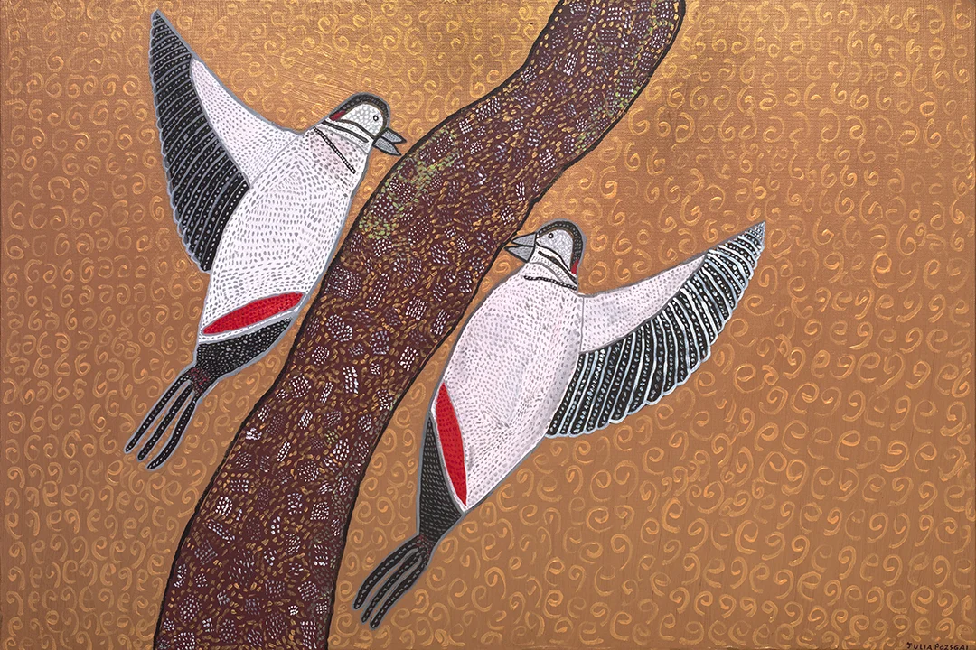 "Woodpeckers Looking in the Mirror" Acrylic on Canvas by Julia Pozsgai 30" x 20"