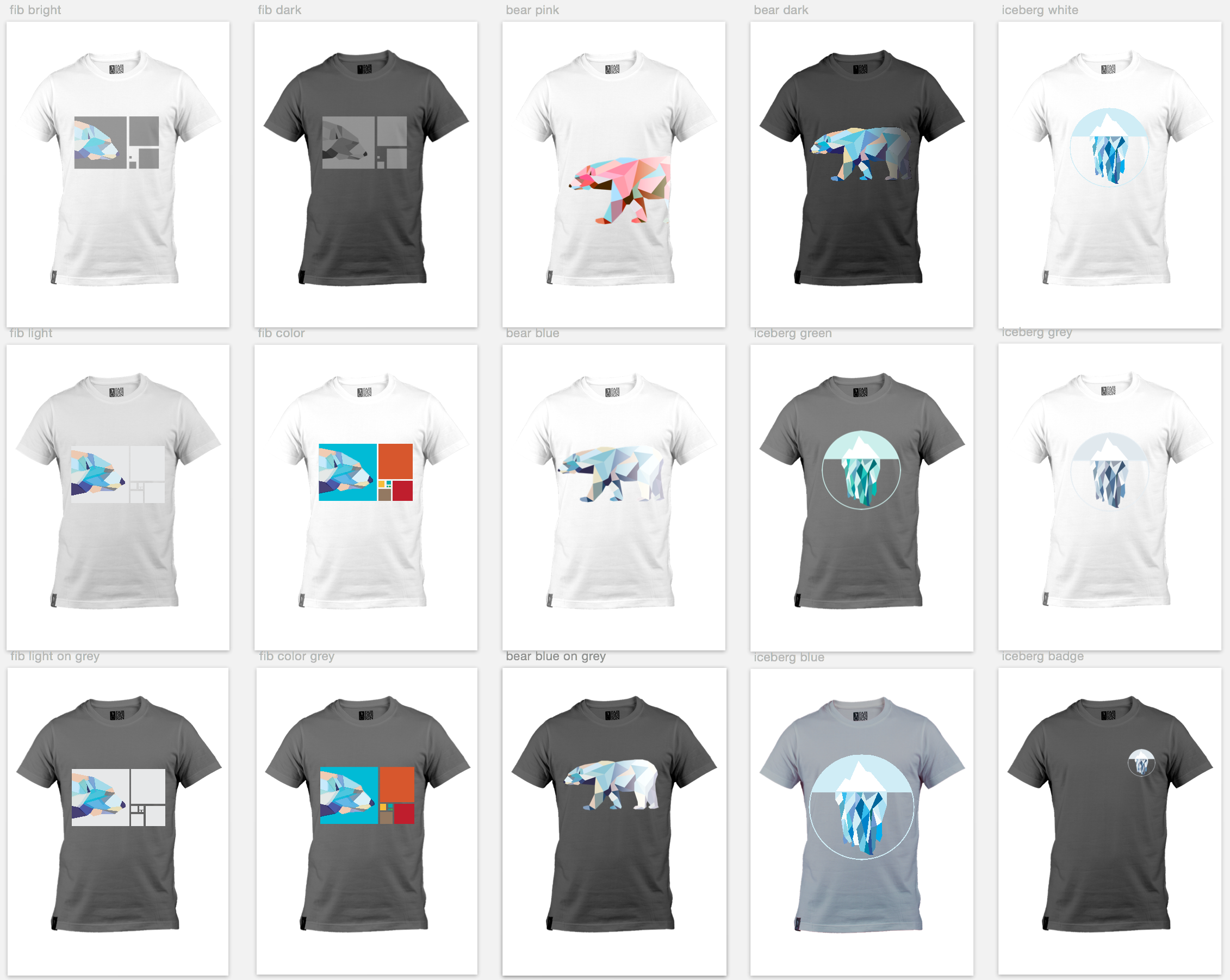 Various graphic designs for t-shirts and other company swag