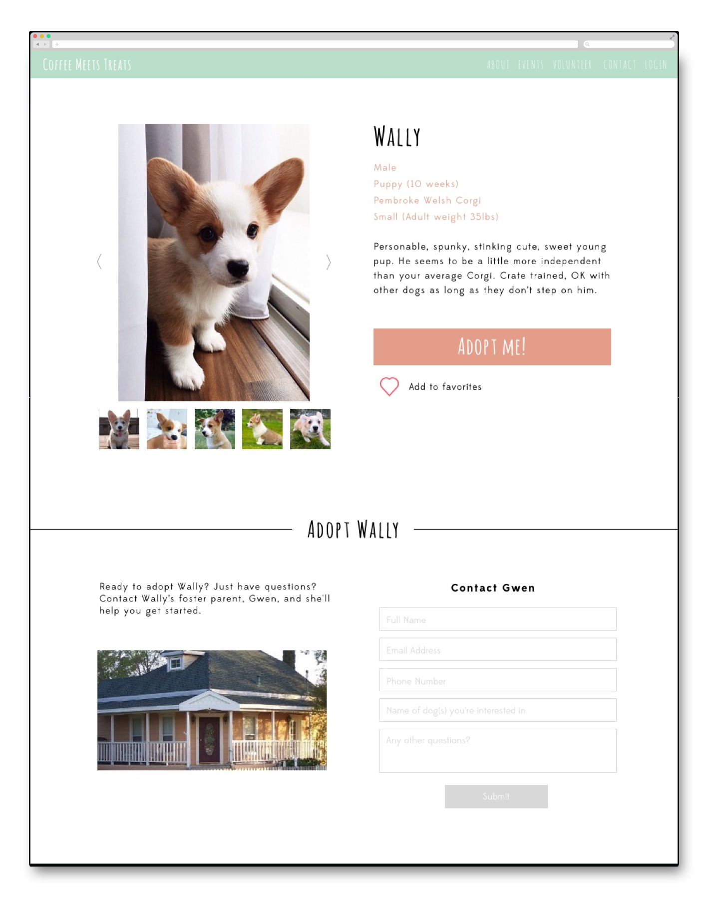 The animal profile displays quality photos of the animal, and the ability to 'favorite' the animal to easily come back to later.