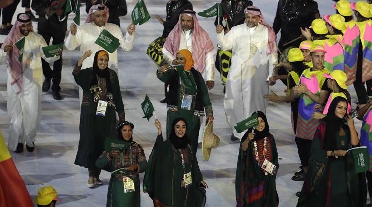 The Saudi Arabian team entering the stadium at the opening ceremony of the Olympic Games in Rio this summer. 