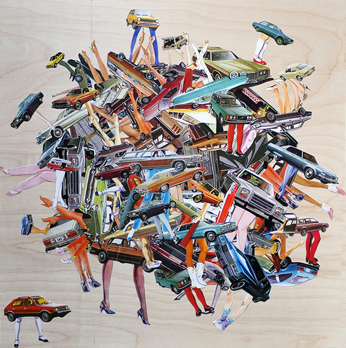 Ruby 24x24 collage on wooden panel