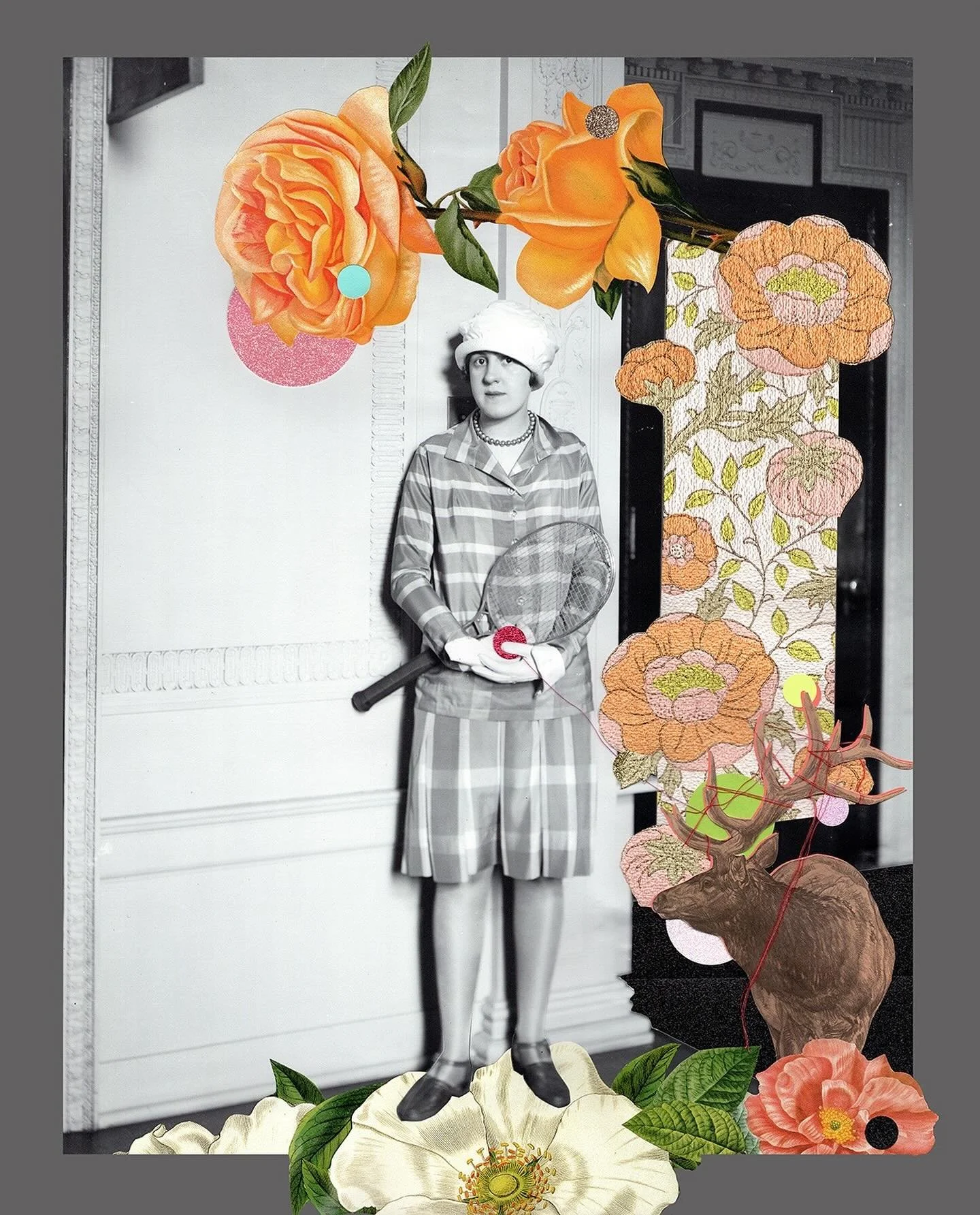 Yet to be titled&hellip;.i need to meditate on this one but if people know tennis terms?! 
Vintage collage, Toronto archive print enlargement, neon paper, glitter paper and thread. 22x28

Meet her in person @artistprojectto 
#collage #torontoartist