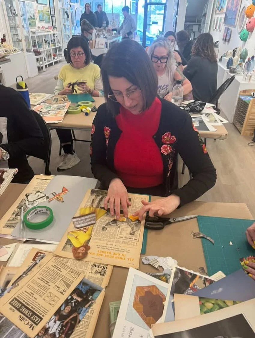 Super kind of Abby to take my photo during my collage workshop today @bluecrowgallery