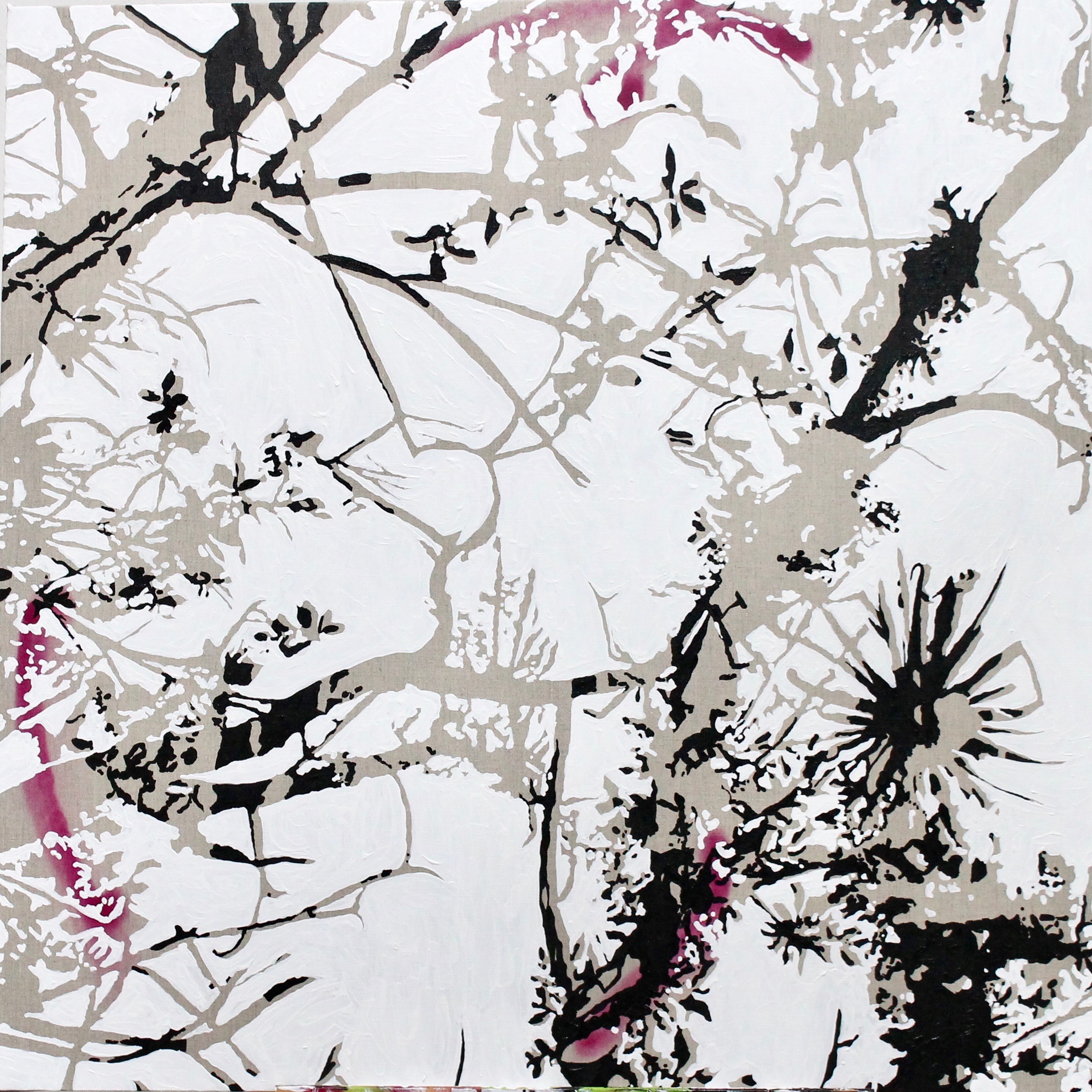 NESTING AREA 2018 ACRYLIC AND SPRAY ON LINEN 40”x40”
