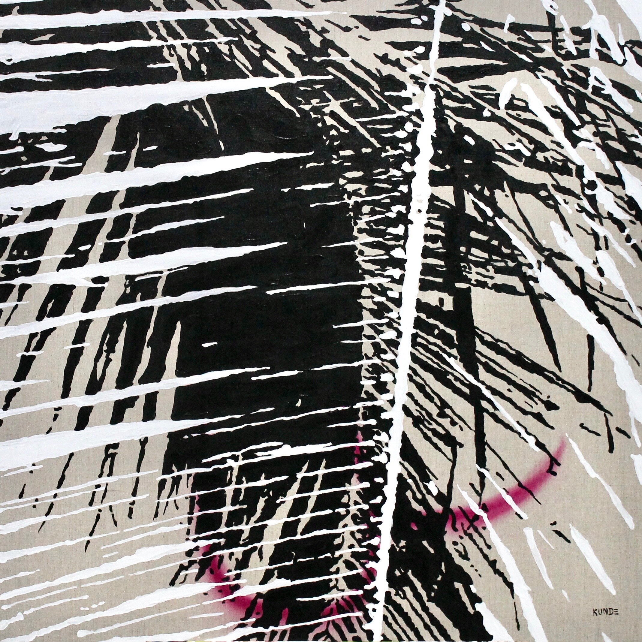 PALM BRANCHES 2018 ACRYLIC AND SPRAY ON LINEN 36”x36”