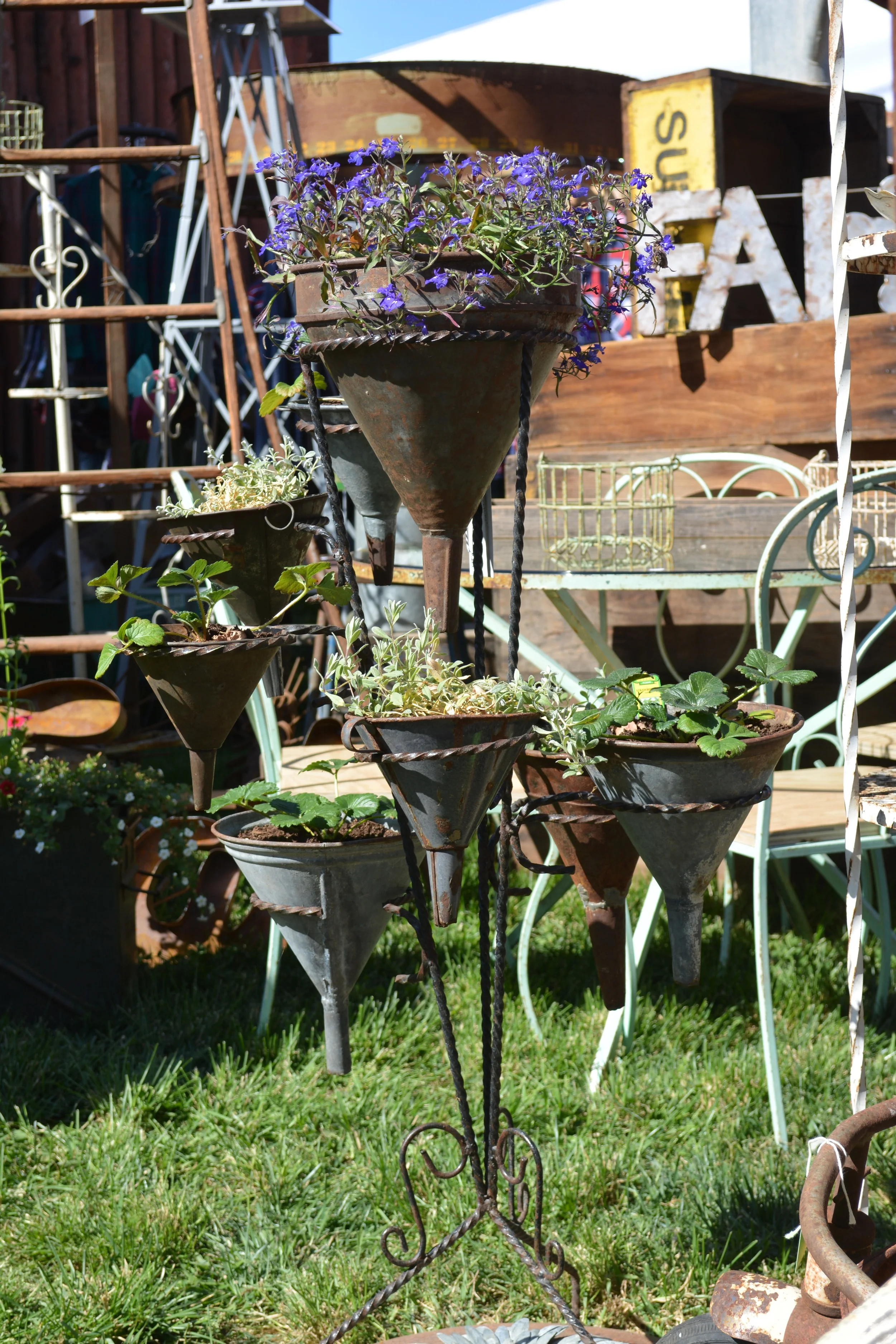 Vintage Funnel Planters at Three Speckled Hens Show Spring 2016
