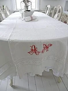Vintage French Linen Sheet used for Tablecloth