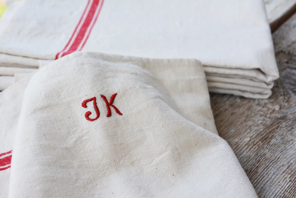 monogrammed linen tea towels