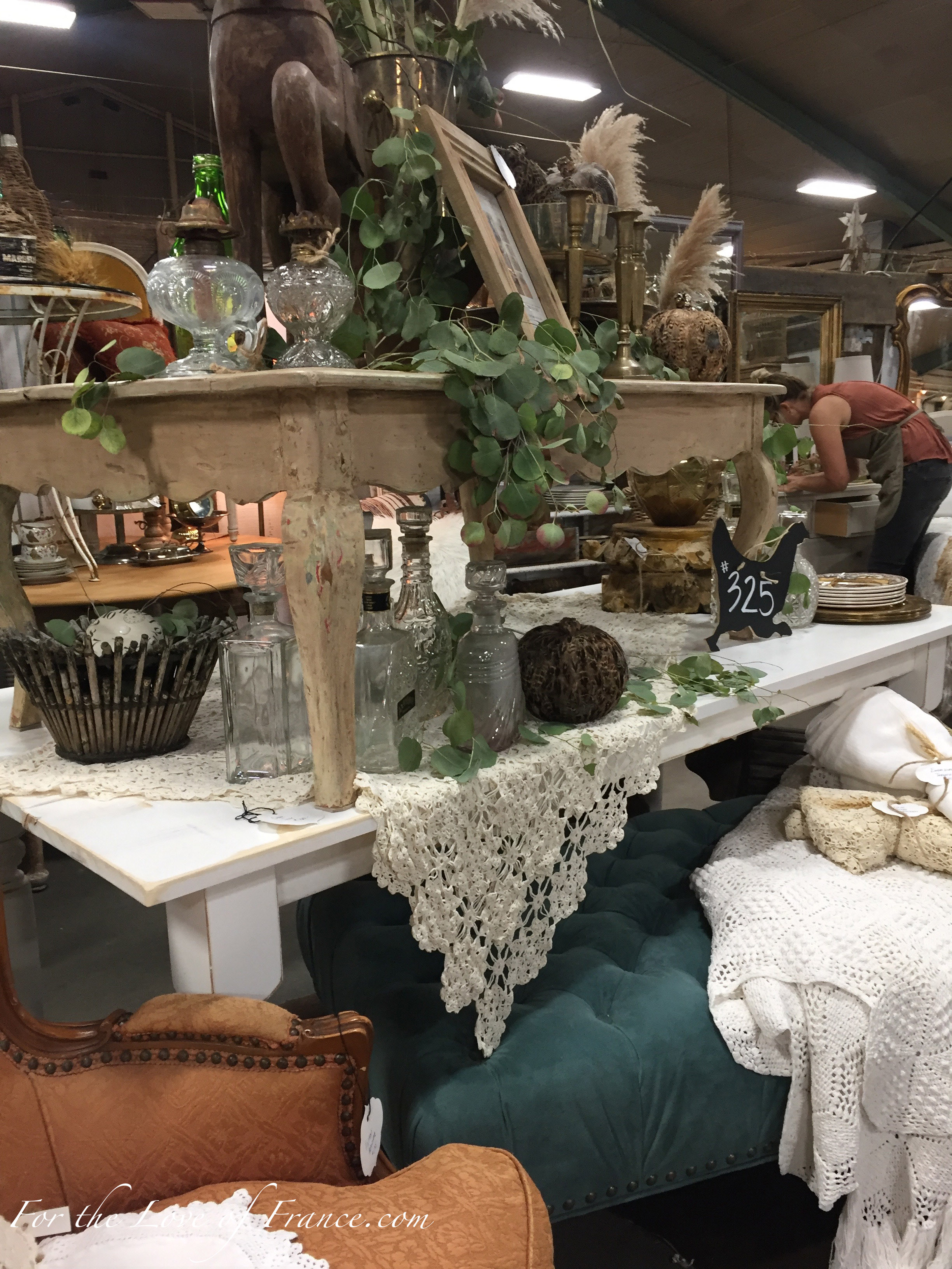 Vintage tables, picture frames, baskets, ottoman 