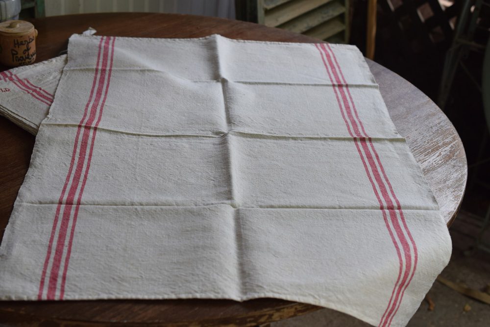 One Large Antique French  Linen Kitchen Guest Torchon Towels 1900 Mono ML 