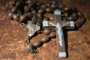 Vintage Green Rosary with Crucifix made in France