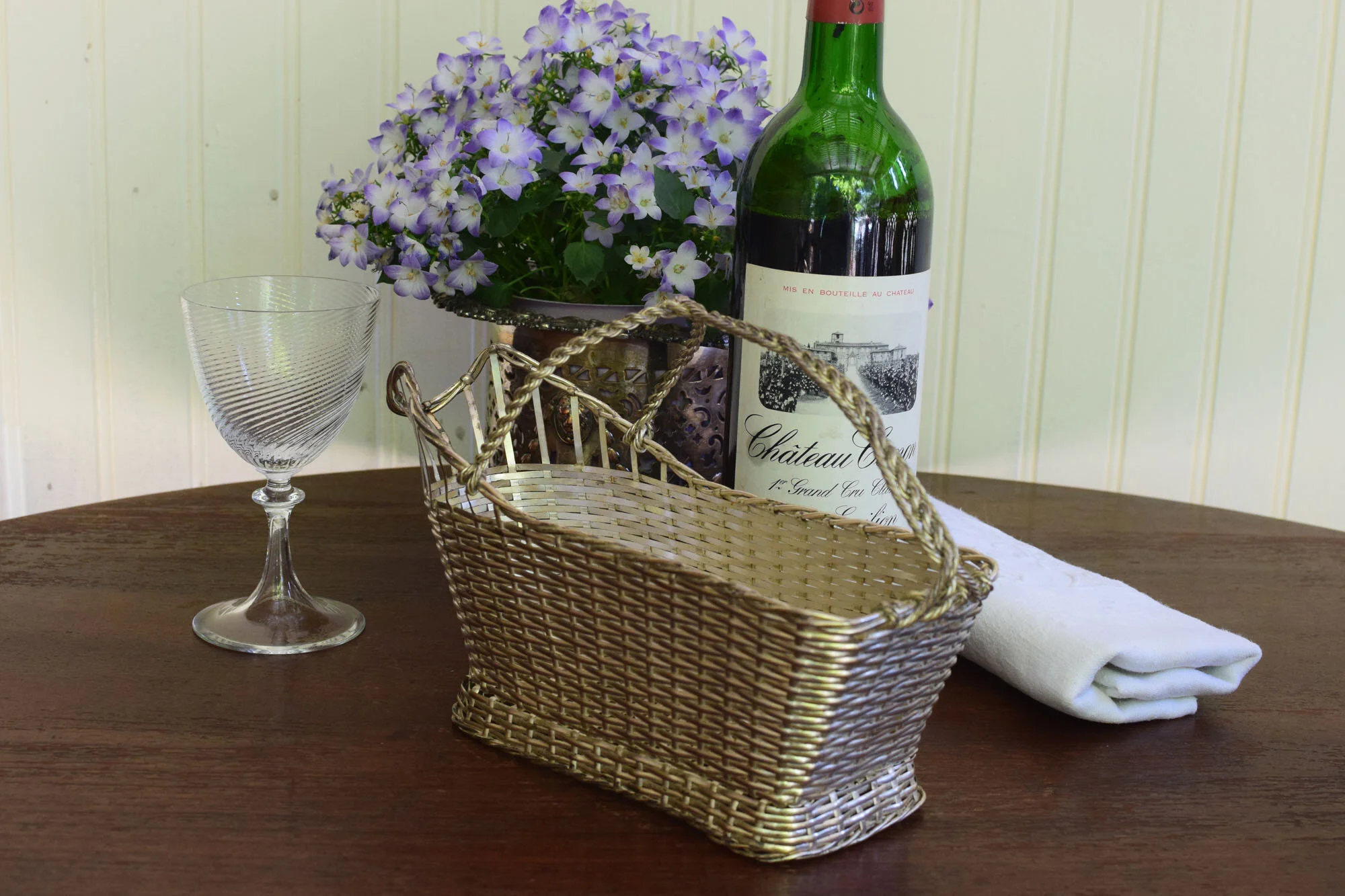 MidCentury French Silver Wine Pouring Basket, 1950s Barware — French