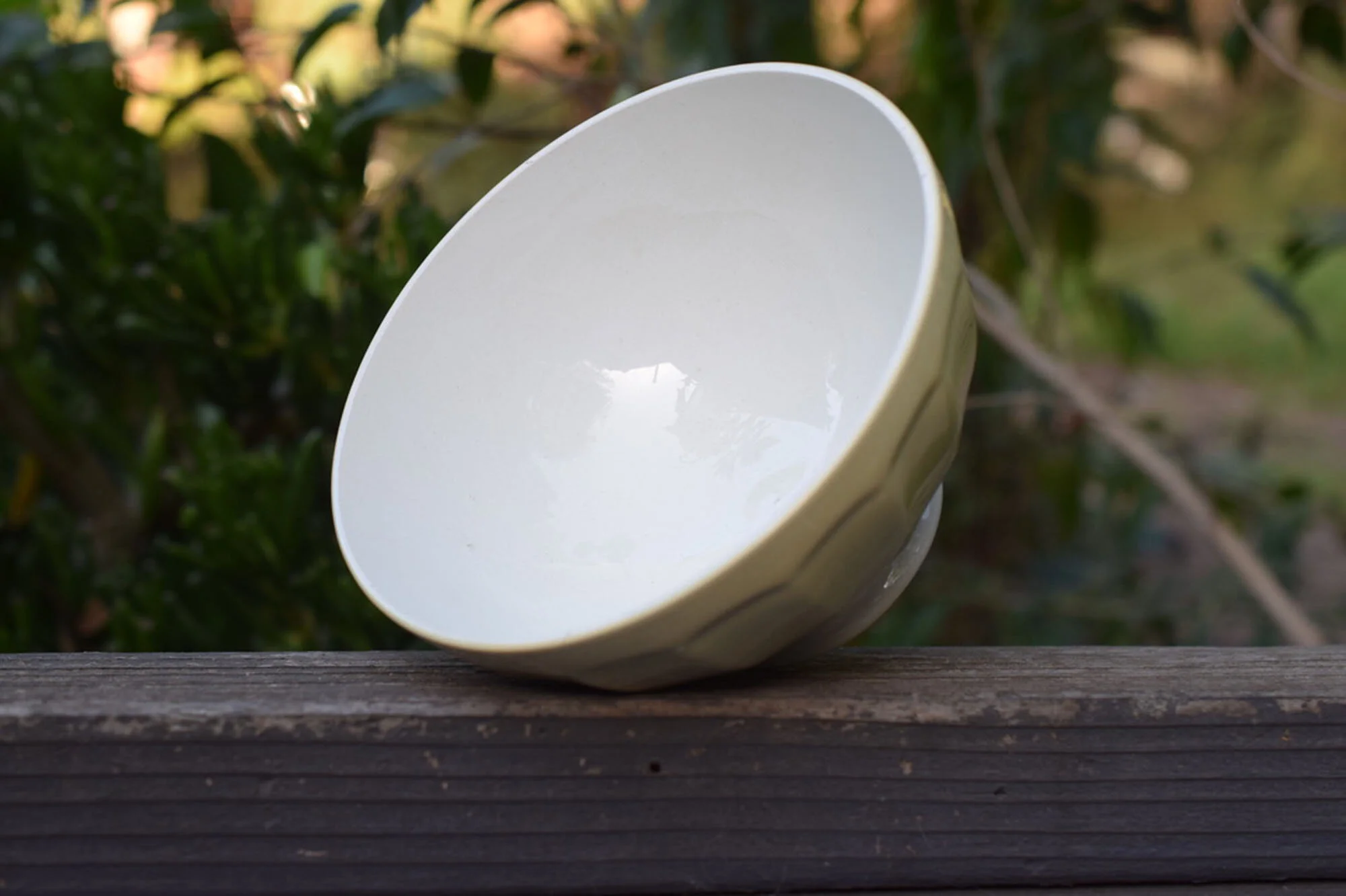 Old Cafe au Lait Bowl with Faceted Sides, Vintage French Farmhouse