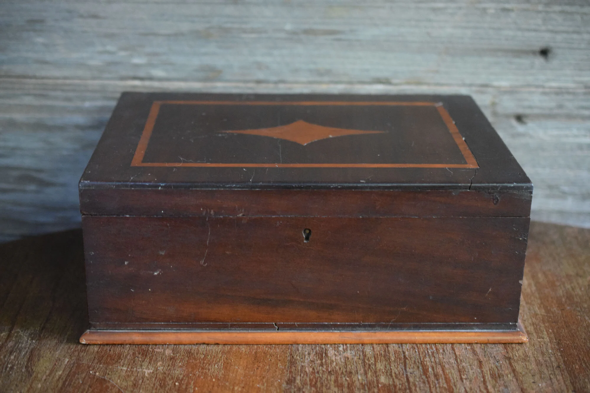 Inlayed antique document box, vintage wooden treasure box — French