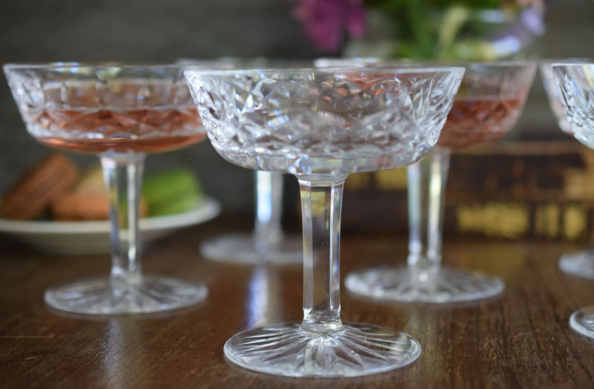Antique Crystal Champagne Glasses Vintage Stemware Set of Six — French