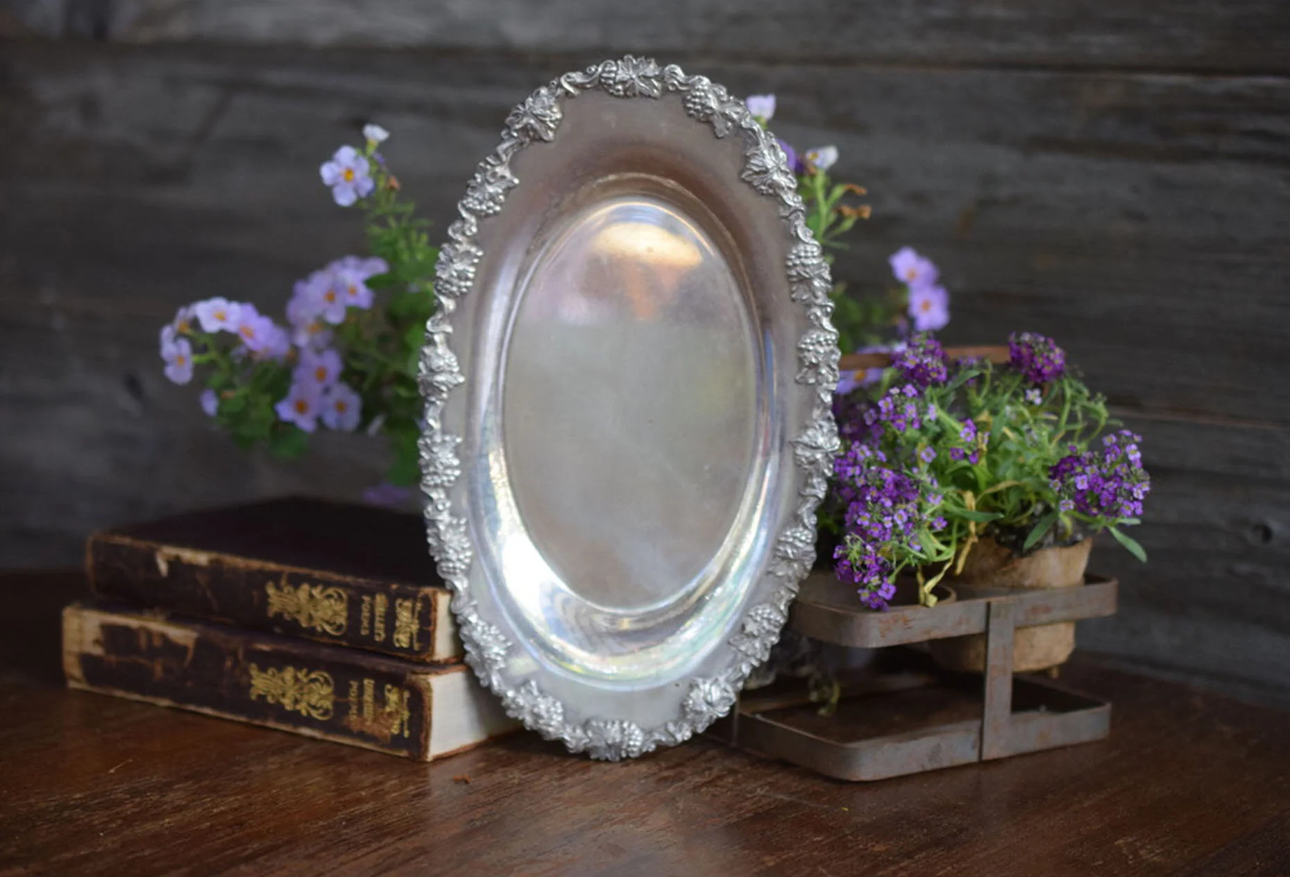 Vintage EPNS Silver Tray with Grapevine Relief Detail, Vintage Serving