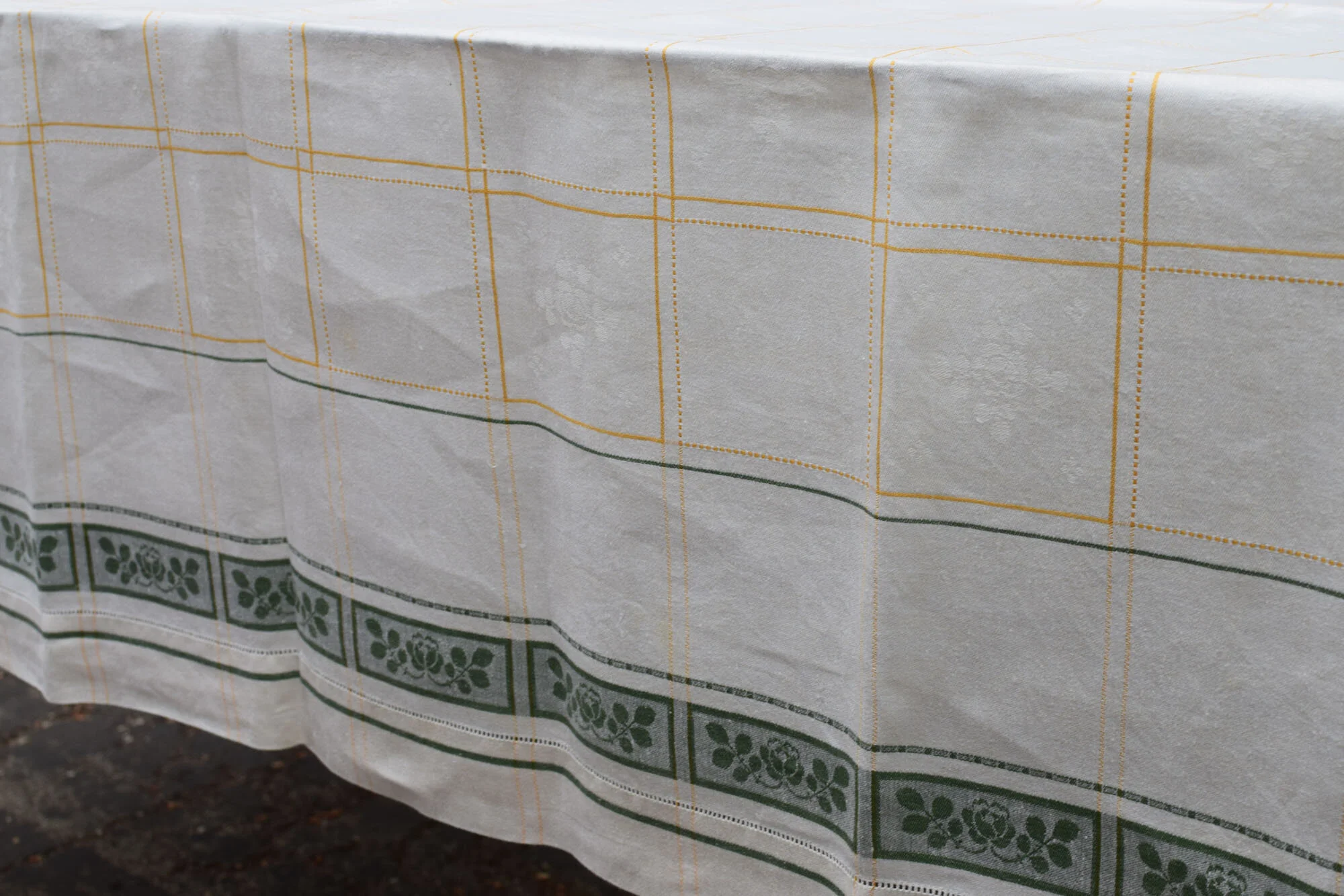 Antique Damask Linen Tablecloth and Napkin Set, French Provincial Decor — French Antiques