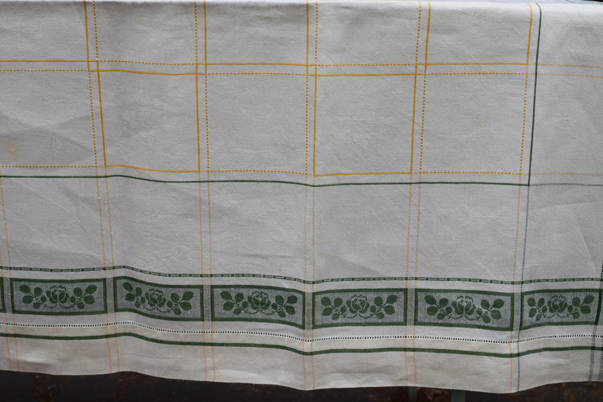 Antique Damask Linen Tablecloth and Napkin Set, French Provincial Decor — French Antiques