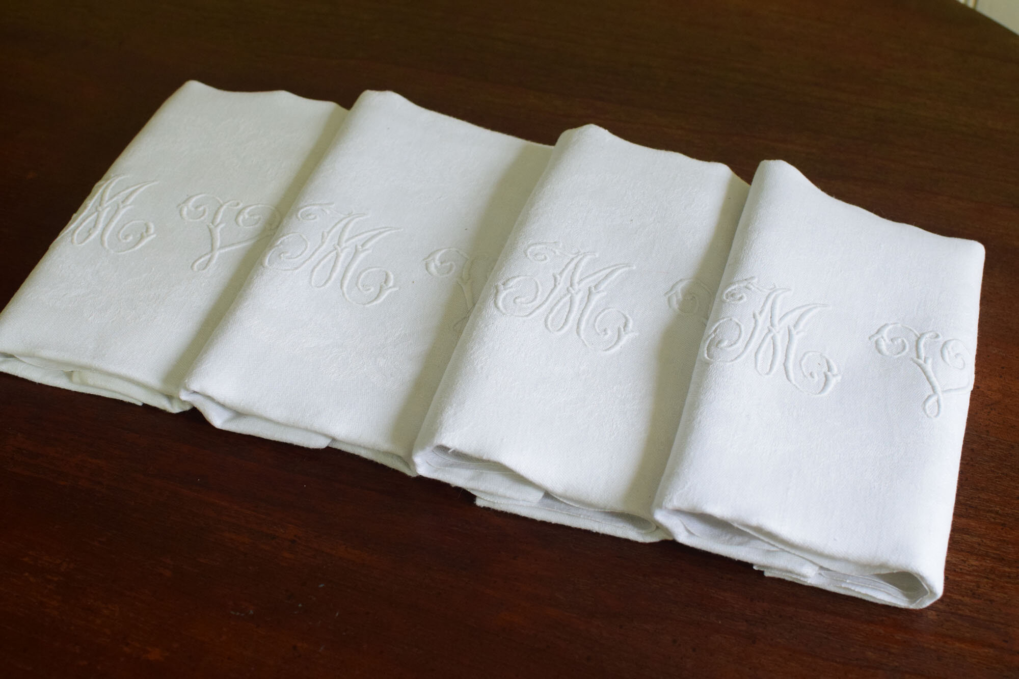 rench Jacquard Napkins with initials MV