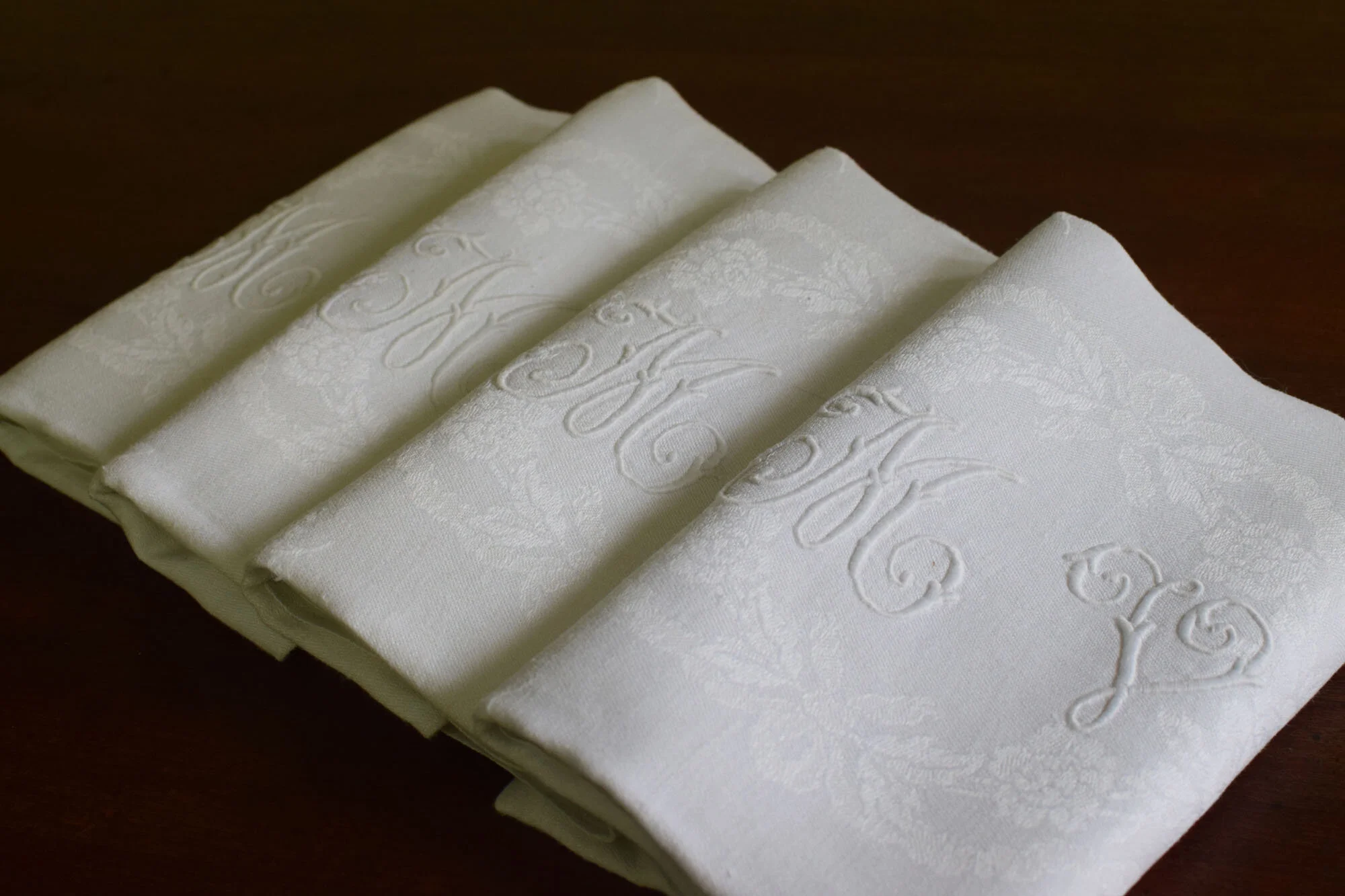 rench Jacquard Napkins with initials MV