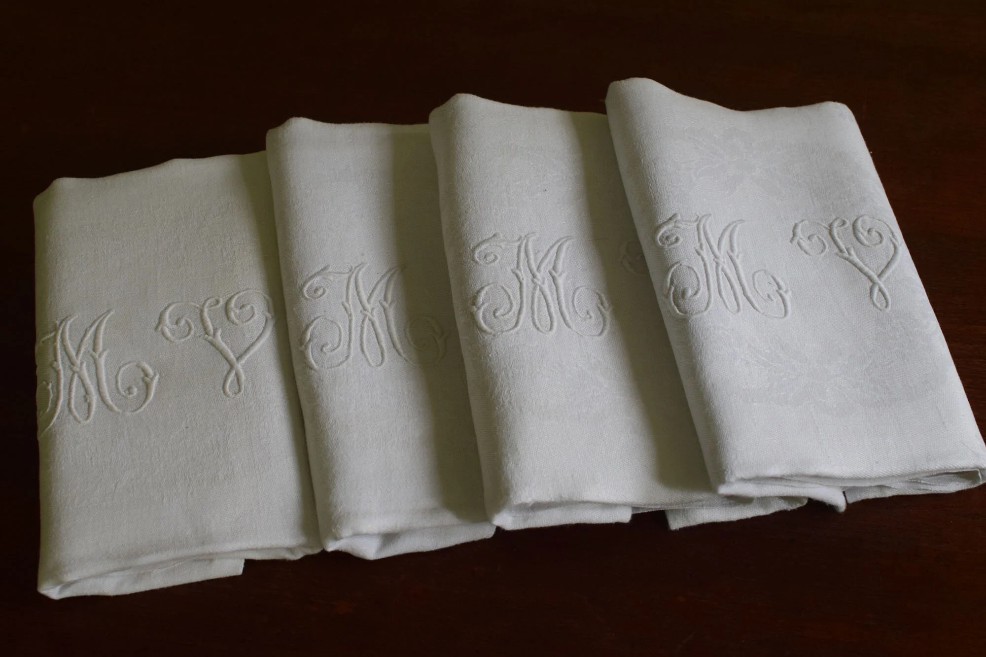 rench Jacquard Napkins with initials MV