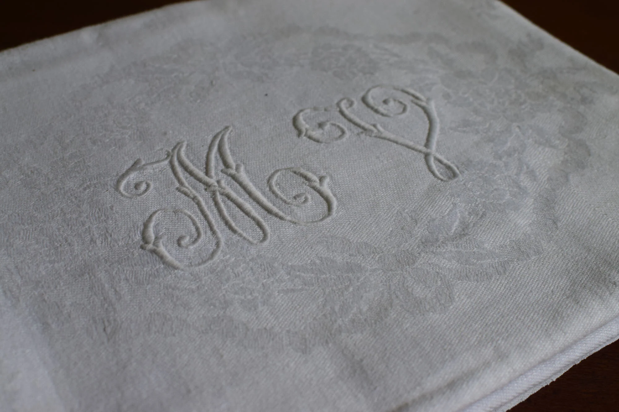 rench Jacquard Napkins with initials MV