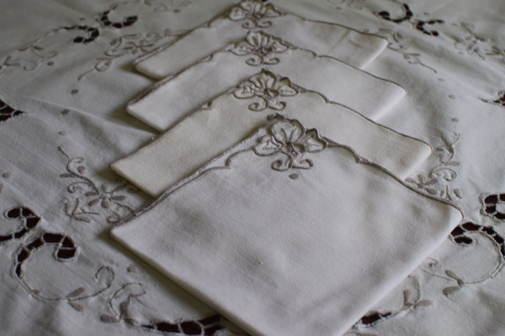 Vintage Cutwork Tablecloth and Set of Luncheon Napkins