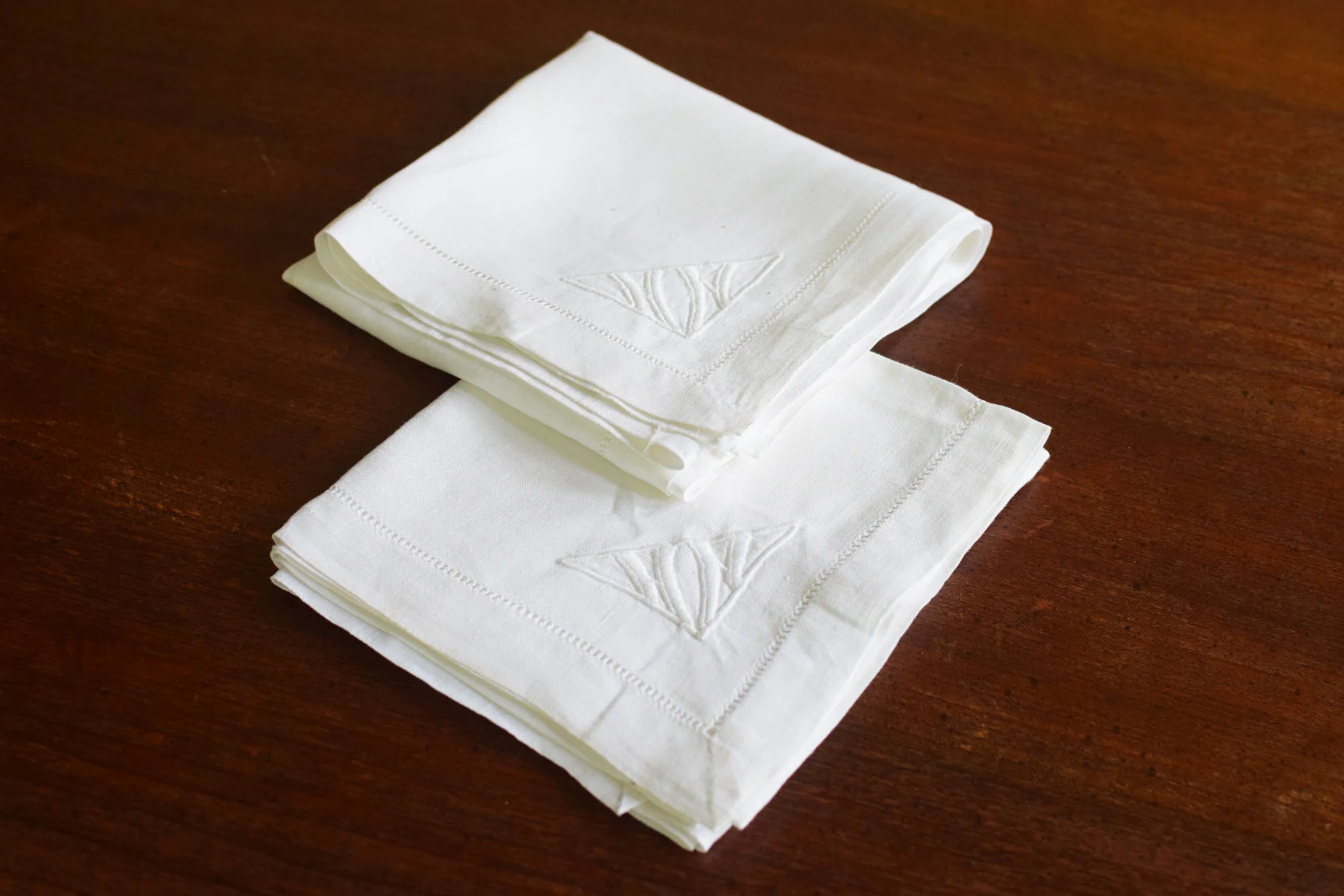 Two Art Deco Style Luncheon Napkins Monogram NH